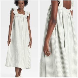 A New Day green and white linen maxi dress